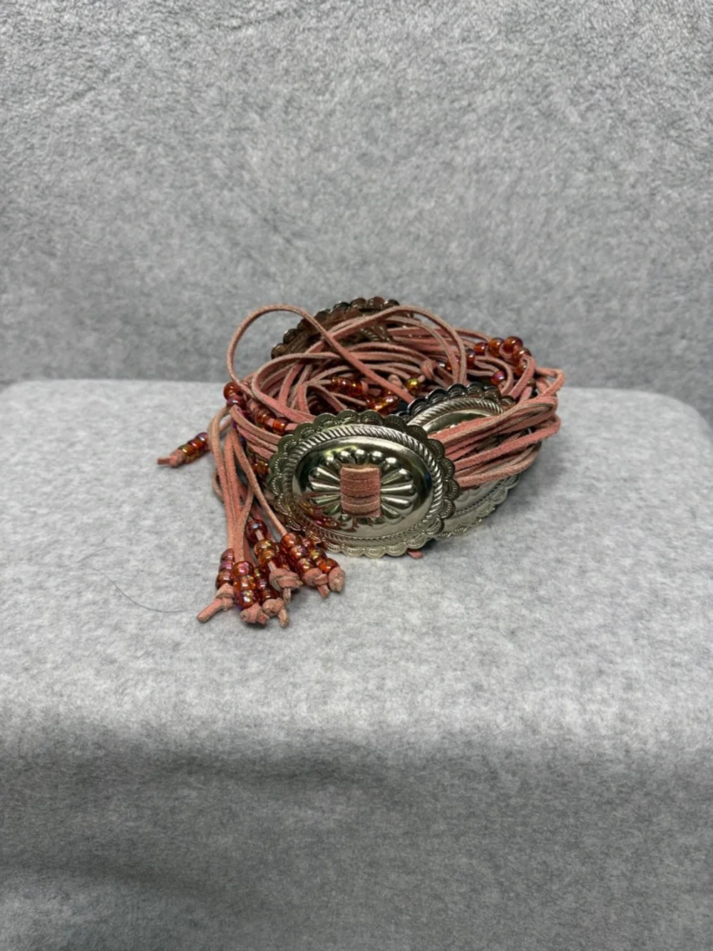 Vintage-Style Rose Boho/Western Fusion Tie-Style Belt Conchos & Beads 59” Long - Picture 1 of 5
